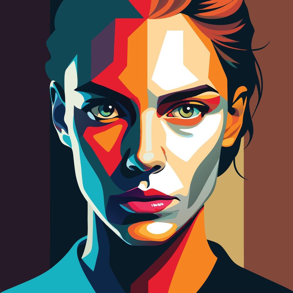Vivid Abstract Portrait of a Woman in a Minimalist Pop Art Style vector