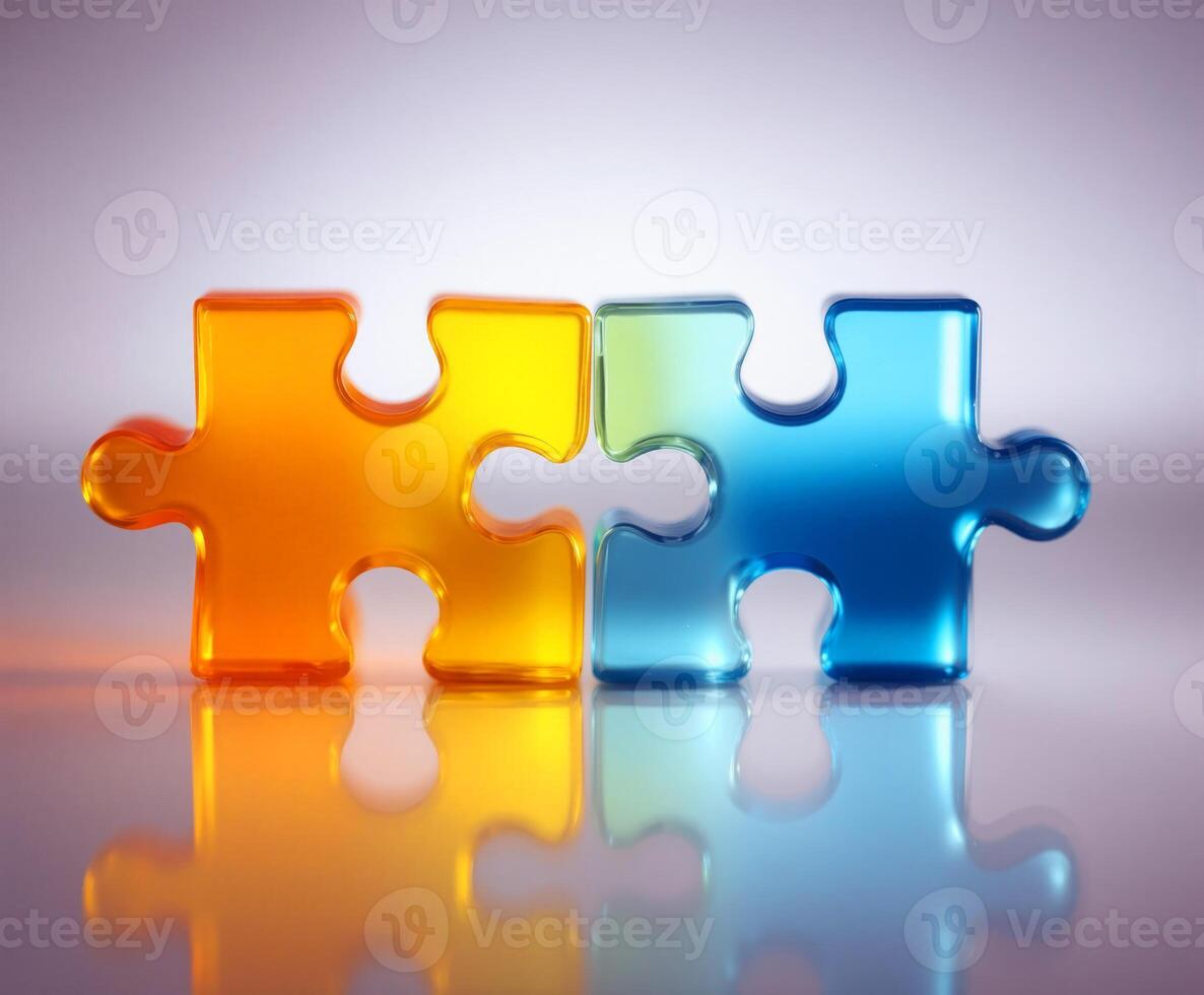 Colorful puzzle pieces connecting to create a cohesive visual representation in a creative setting photo