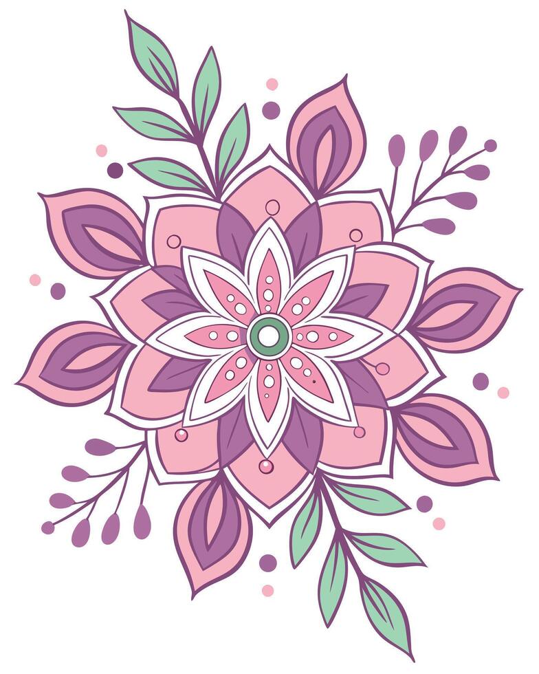 Pink purple and green floral mandala design flower vector