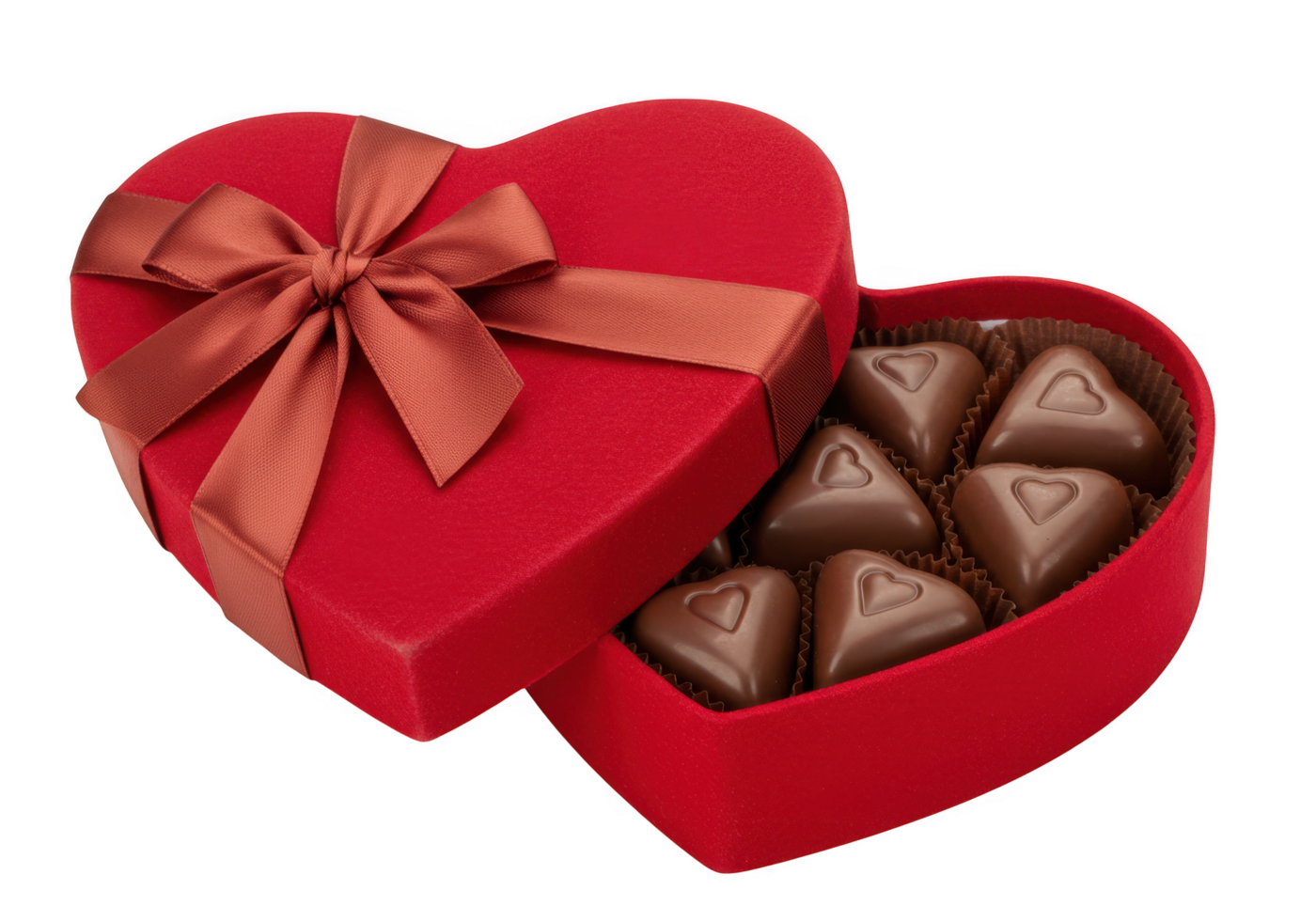 A red heart shaped box with chocolates inside png