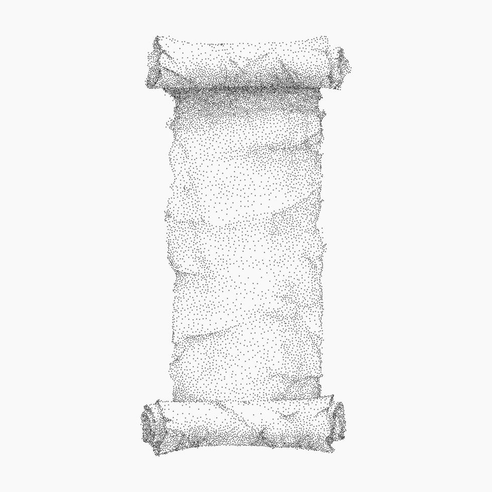 Ancient scroll, background for text. Vintage stippled illustration, bold halftone dots, retro photocopy speckles and threshold details. vector