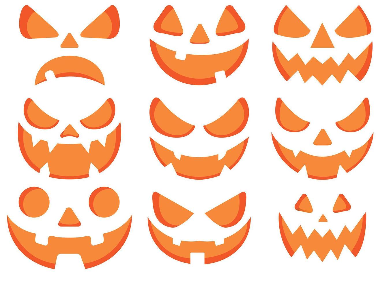 Orange Halloween Pumpkin Faces. Set of Expressions vector
