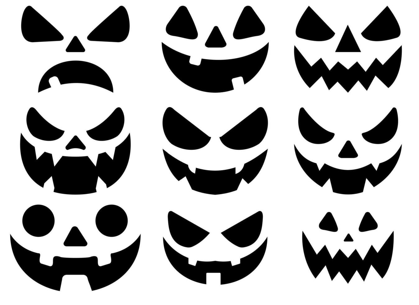 Halloween Pumpkin Faces Set. Spooky Expressions Vectors
