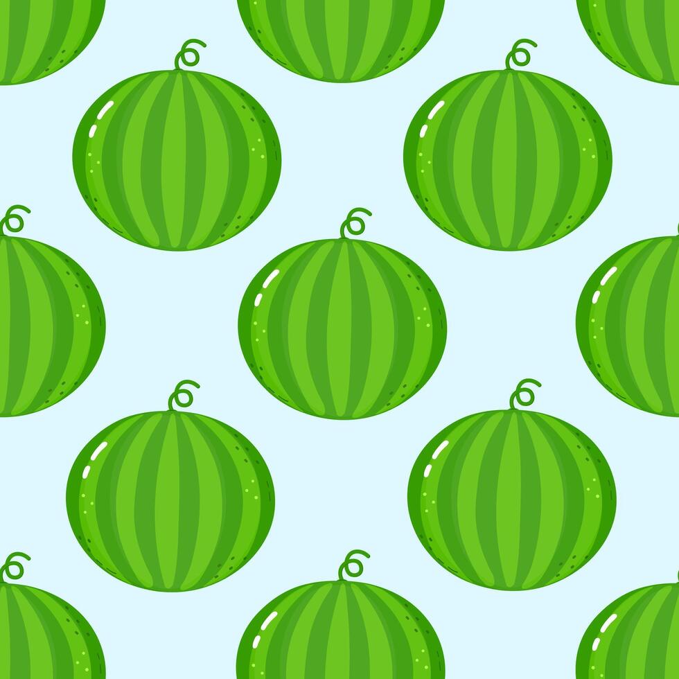 Cartoon watermelons make a cute and colorful seamless pattern on a light blue background. vector