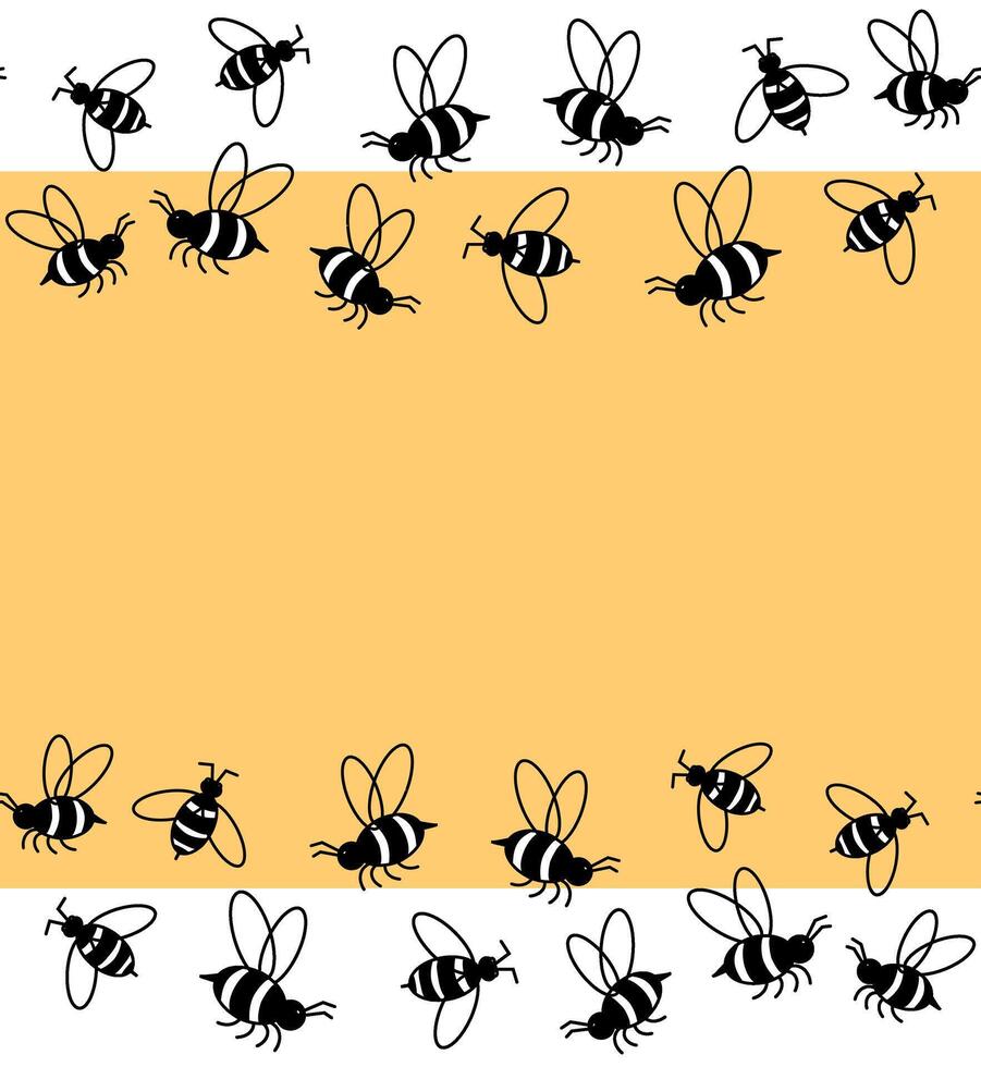 bee honey Horizontal seamless border frame template. graphic line illustration. wreath frame with honey bee, bumble bee sea buckthorn. For logo, web, package, sticker. vector