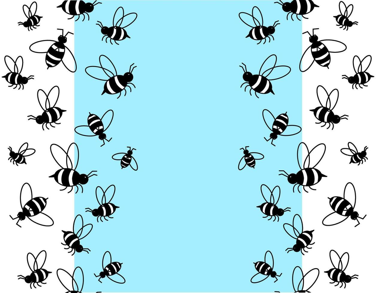 bee honey vertical seamless border frame template. graphic line illustration. wreath frame with honey bee, bumble bee sea buckthorn. For logo, web, package, sticker. vector