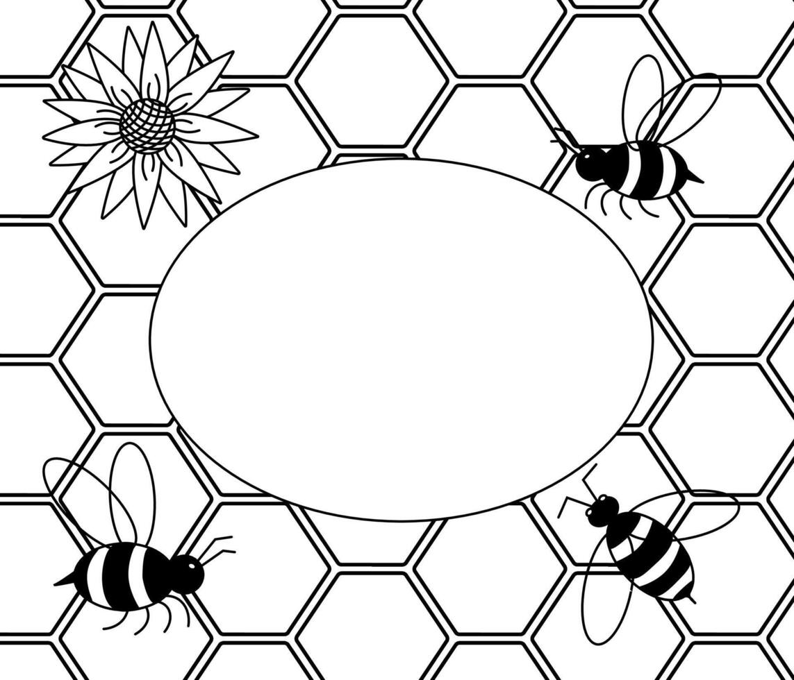 Honey abstract background, honeycomb Frame Oval template. graphic line illustration. design for fashion graphics, textile prints, fabrics, wallpapers. vector