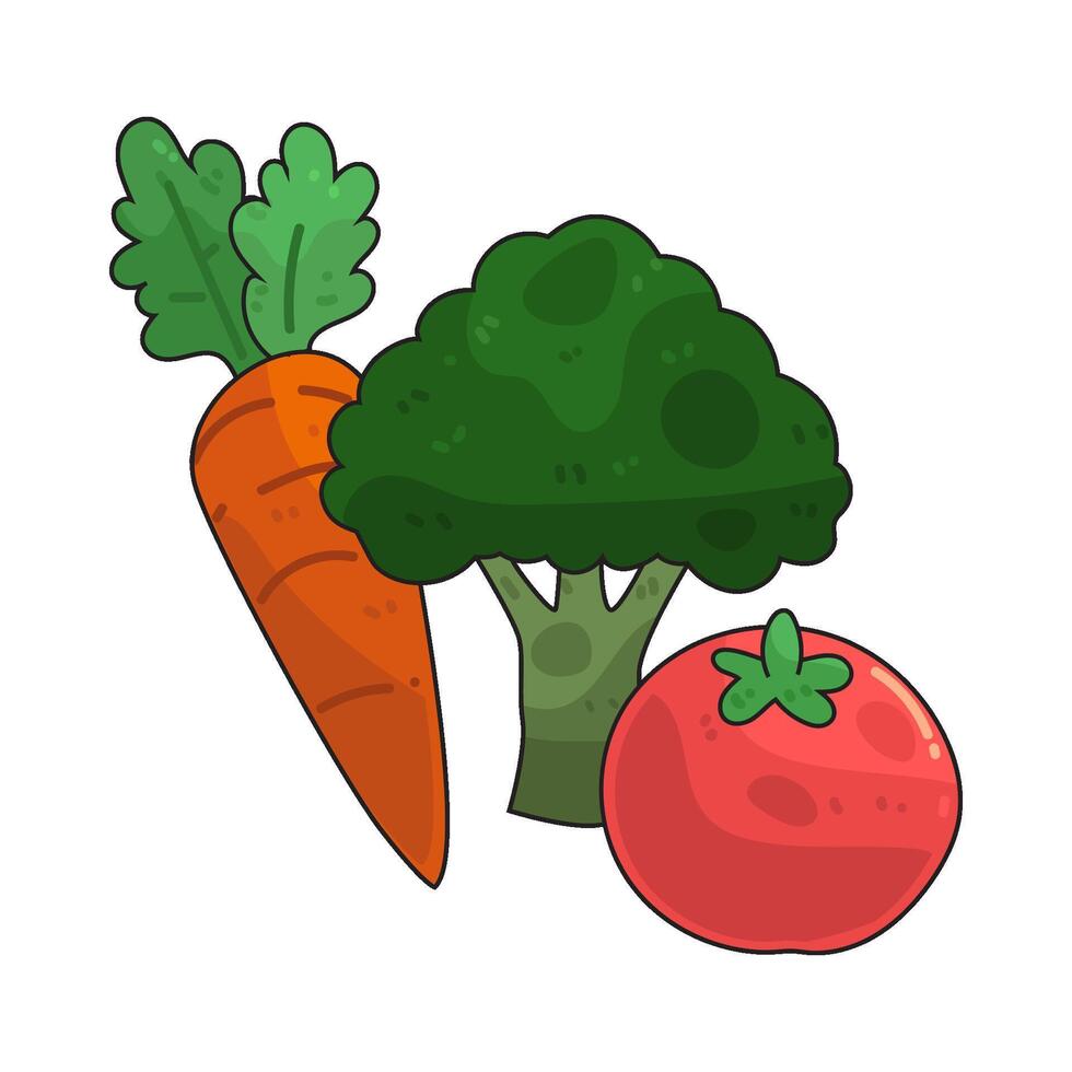 tomato with broccoli and carrot vector