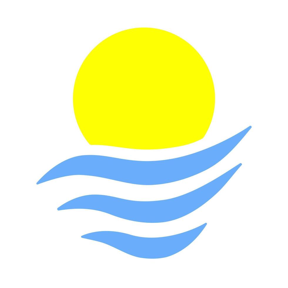 Minimal sun and sea wave icon in flat style on white background, summer travel or beach holiday symbol vector
