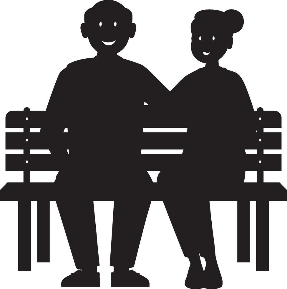 Silhouette of old couple sitting on park bench vector