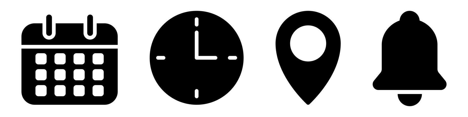 Calendar, Time, Location, Notification icons set vector