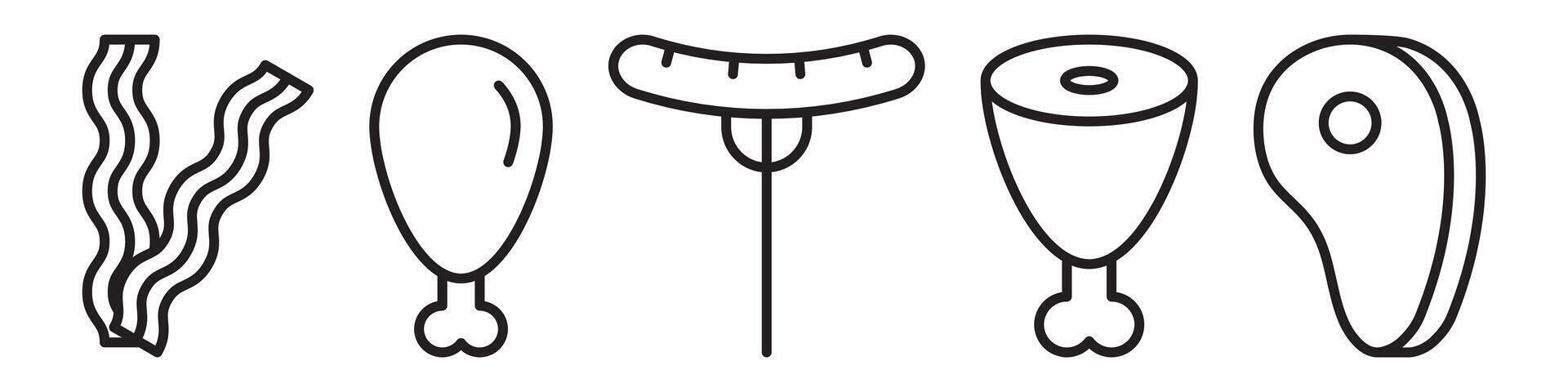 bbq meat line icon set vector