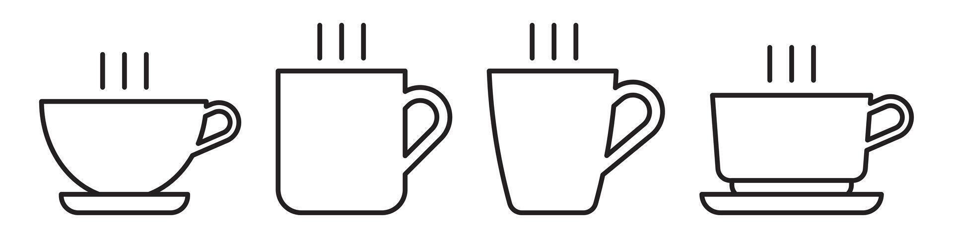 cap of tea or coffee line icon set vector