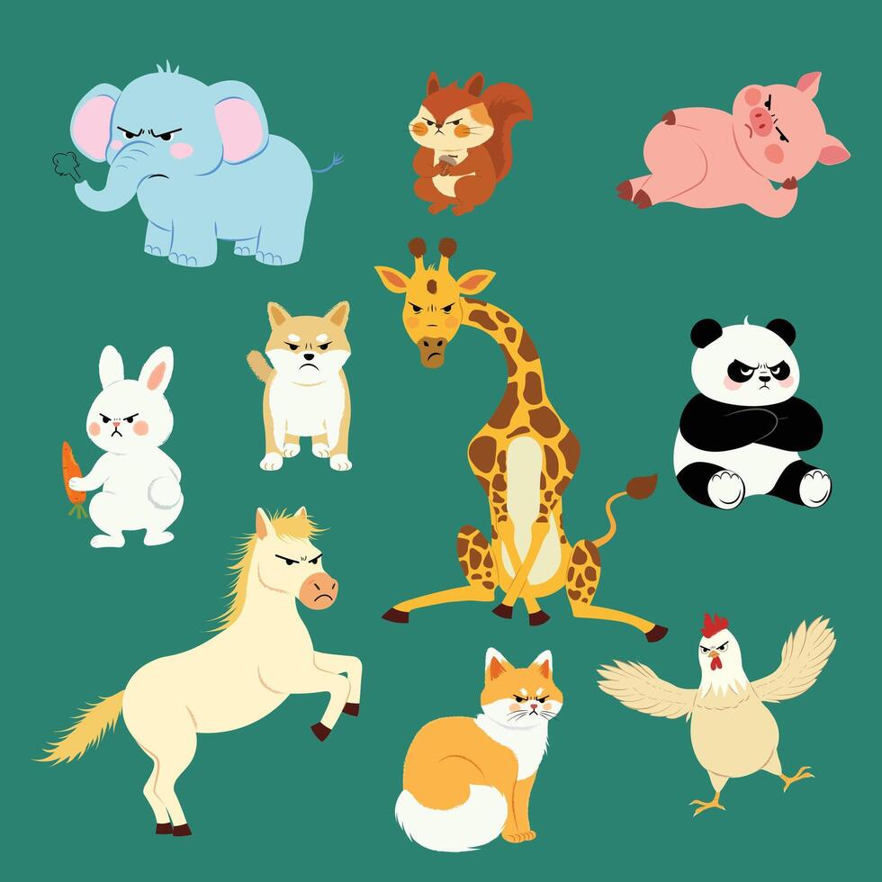 Colorful cartoon animals in various poses vector