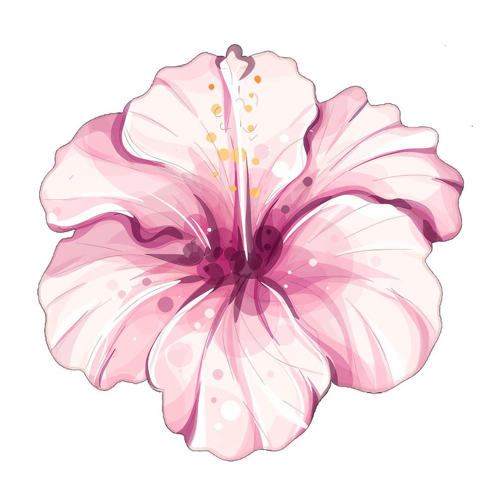 A stunning hibiscus flower unfolds its delicate pink petals, capturing the essence of summer days at the beach, evoking feelings of joy, relaxation, and festive celebrations under the sun. vector