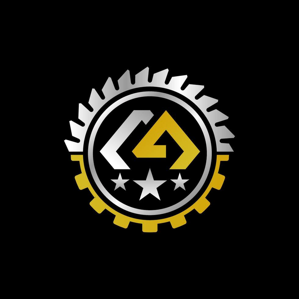 initial M or CA font with gear circular saw blade vector