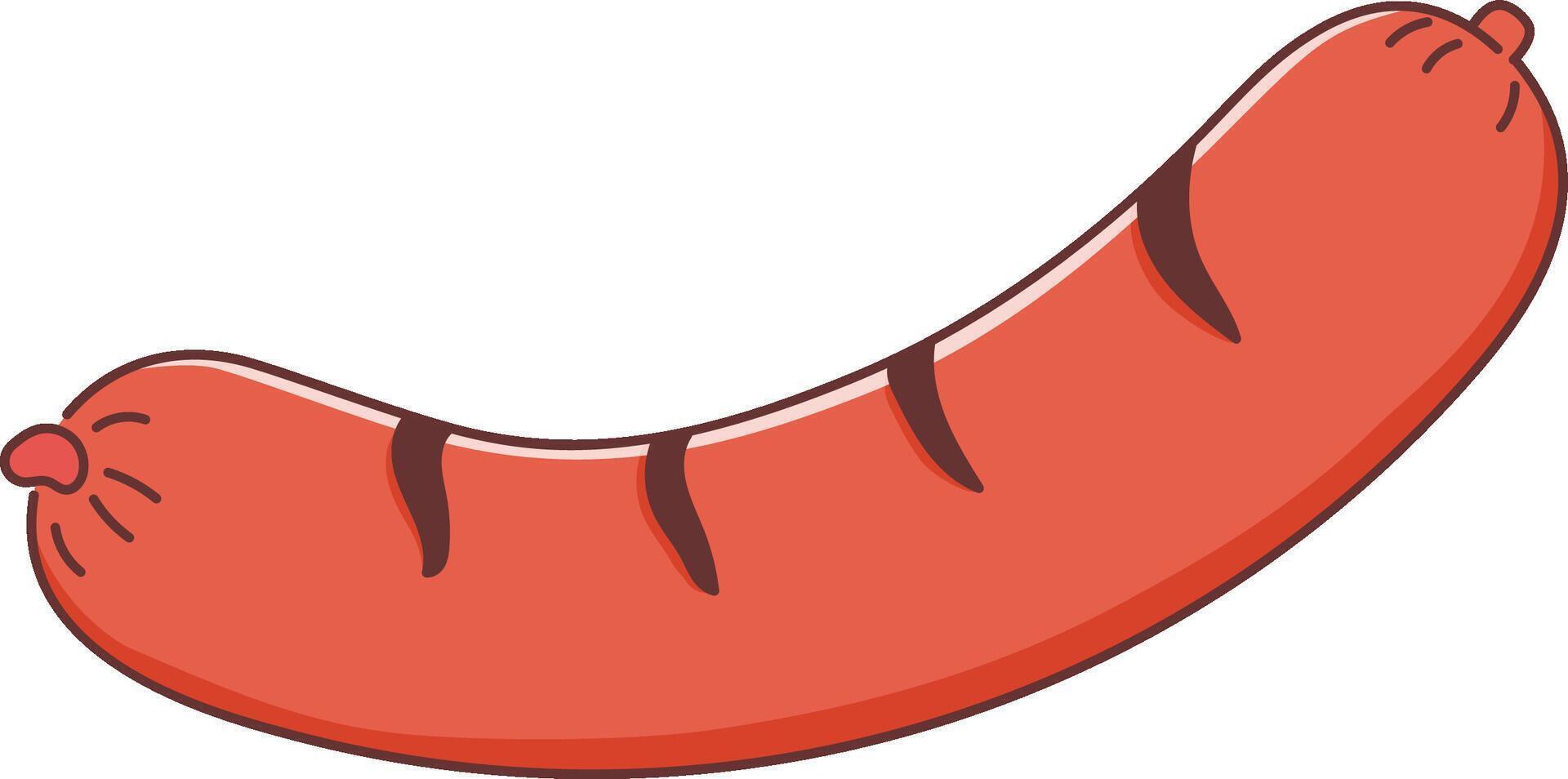 Cartoon Sausage Illustration with Grill Marks vector