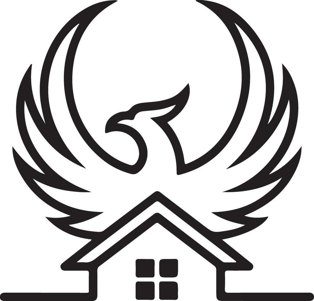 Black and white logo of a phoenix house vector