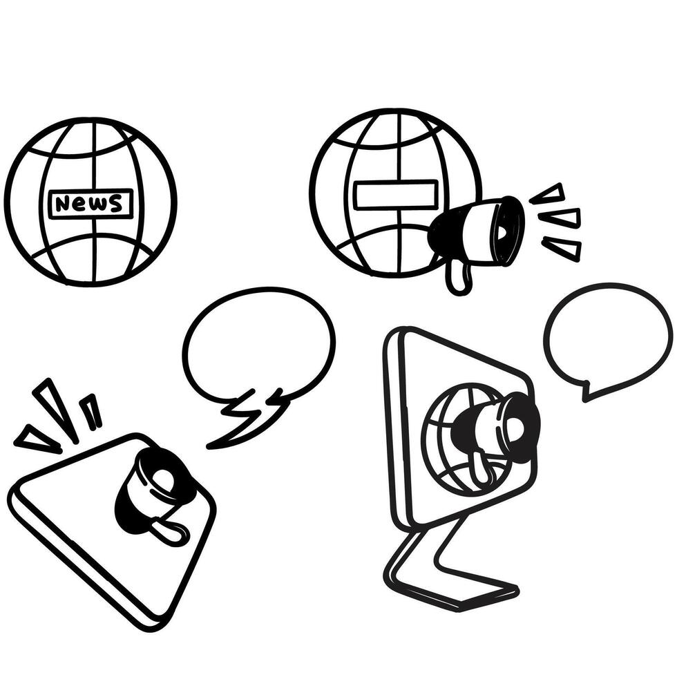 a set of icons depicting a computer, television and microphone news vector