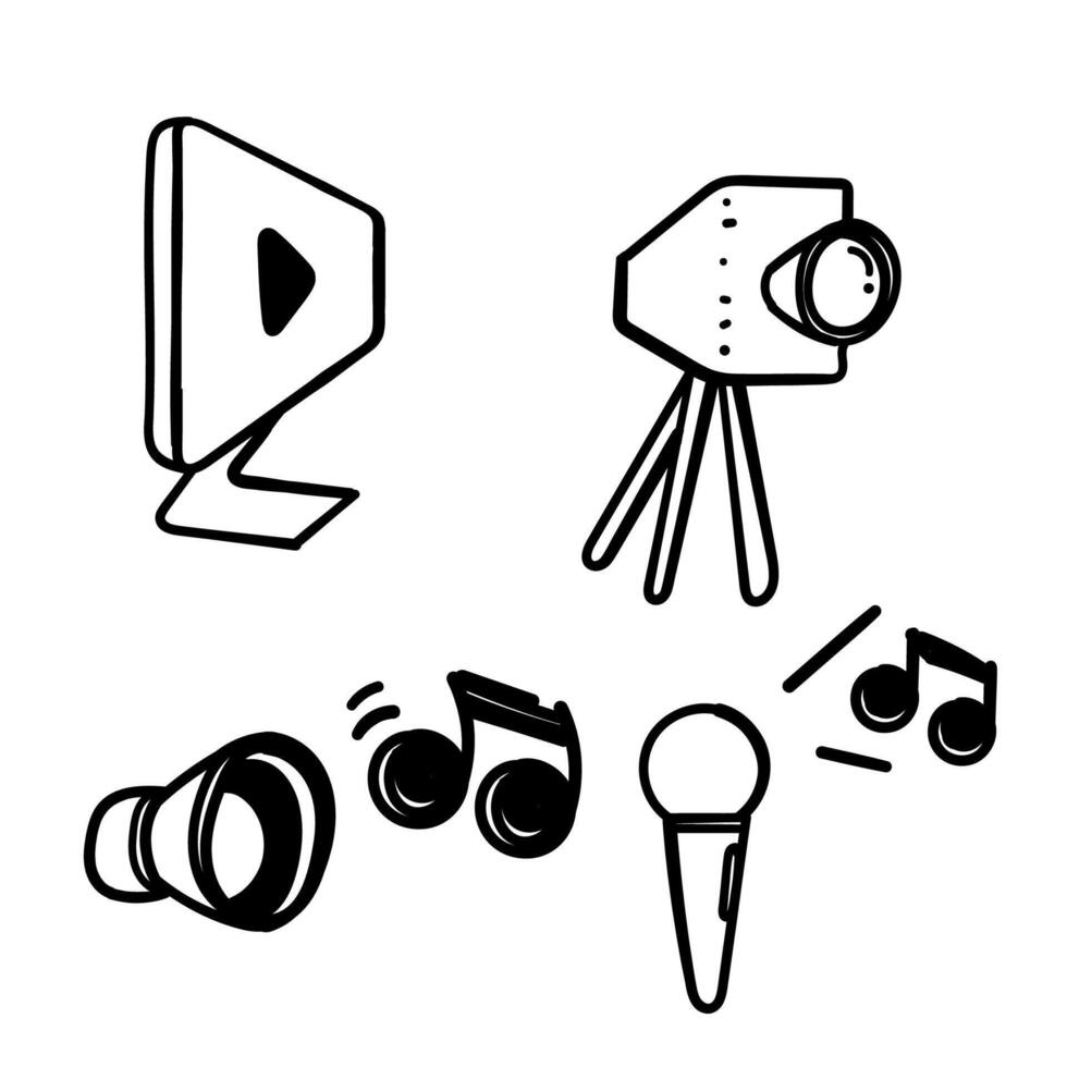 various icons for a camera, microphone and other items vector
