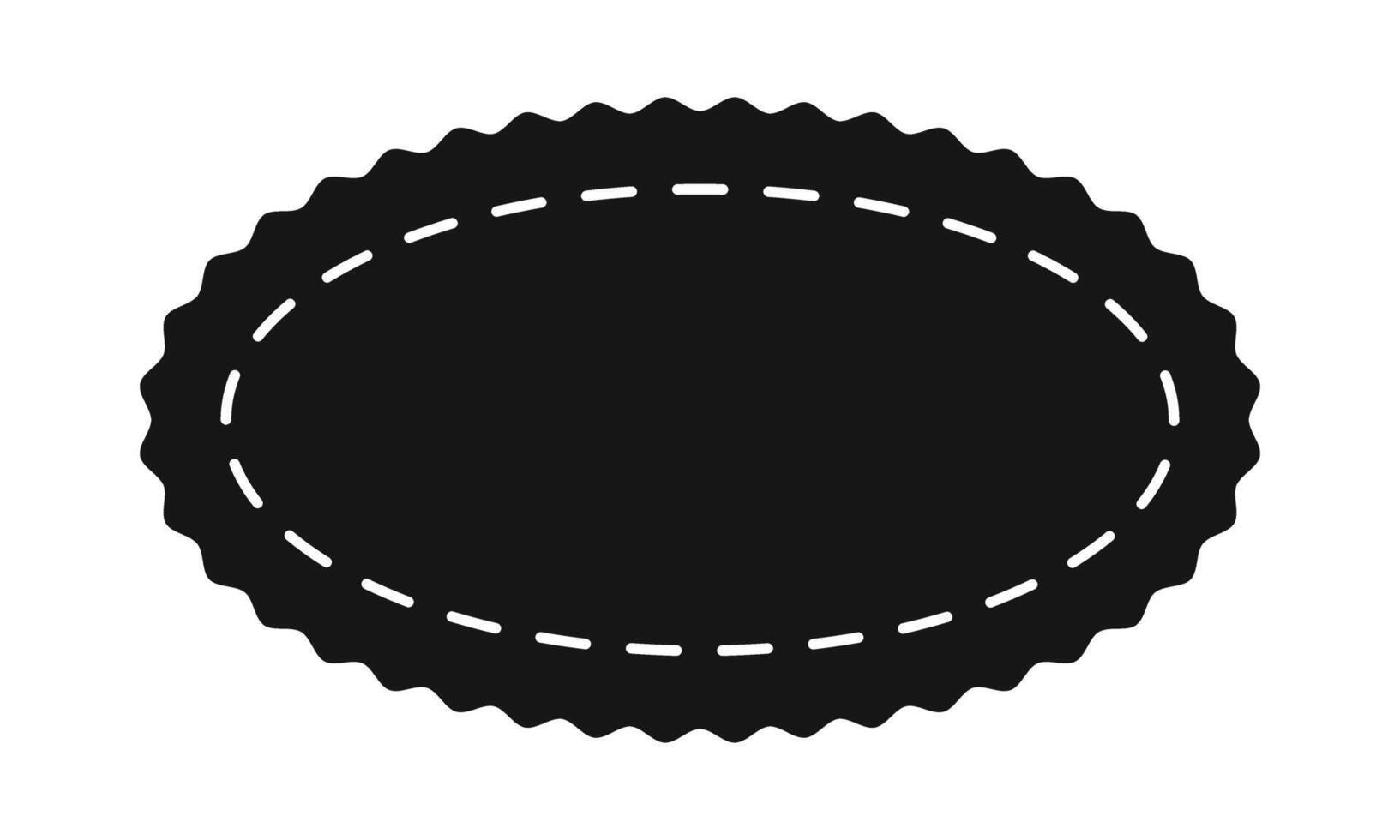 Oval shape with zigzag borders and stitch line. Empty price, discount, sale offer, coupon, promo code tag template. Speech bubble, message or text box layout. graphic illustration vector