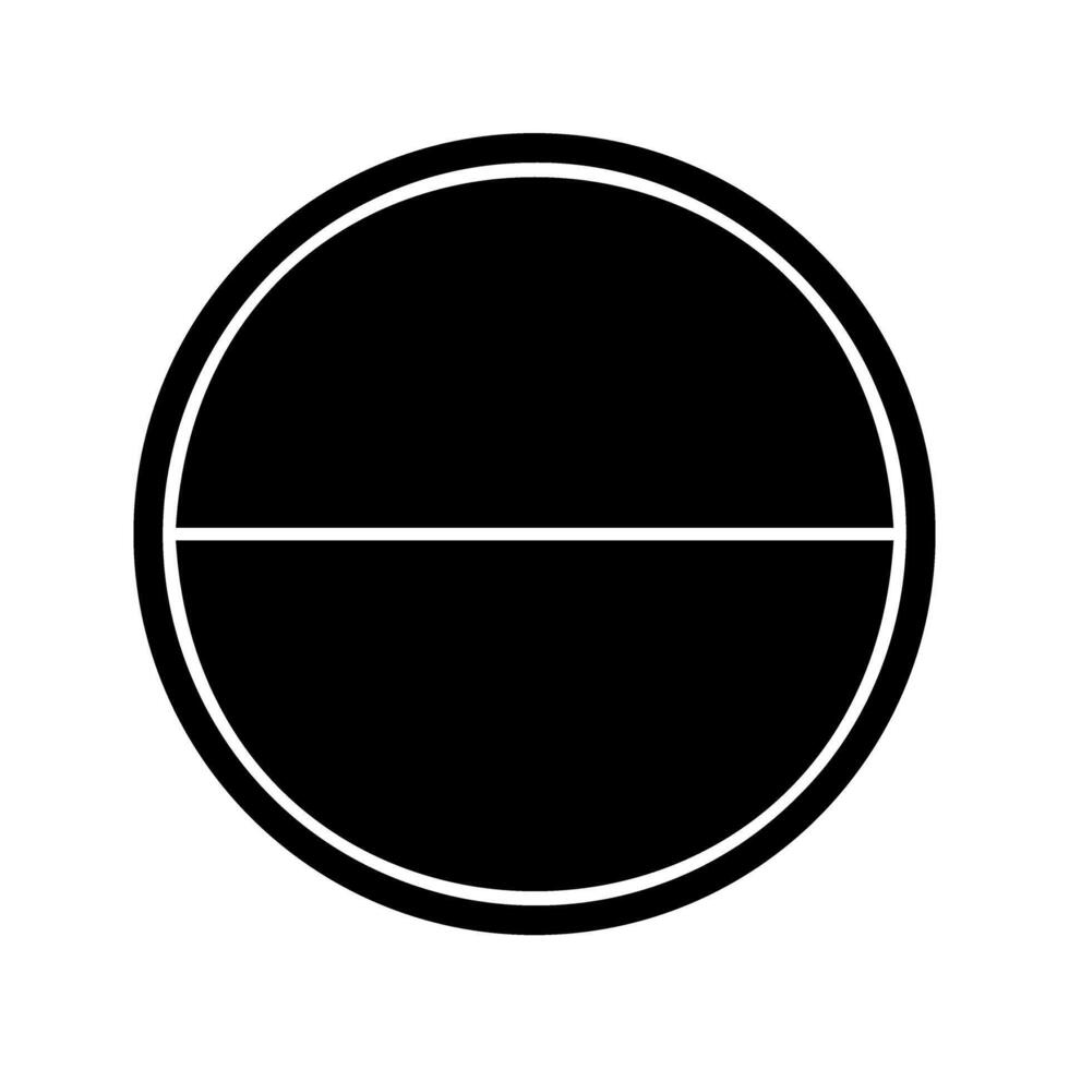 Black circle divided into 2 fractions. Round shape cut in two equal parts. Pill icon. Circular diagram, statistic wheel, business chart isolated on white background. graphic illustration vector