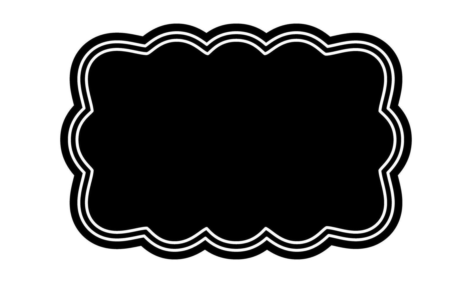 Rectangle shape with scallop edges. Geometric form with wavy borders. Empty text box, tag or label isolated on white background. graphic illustration vector