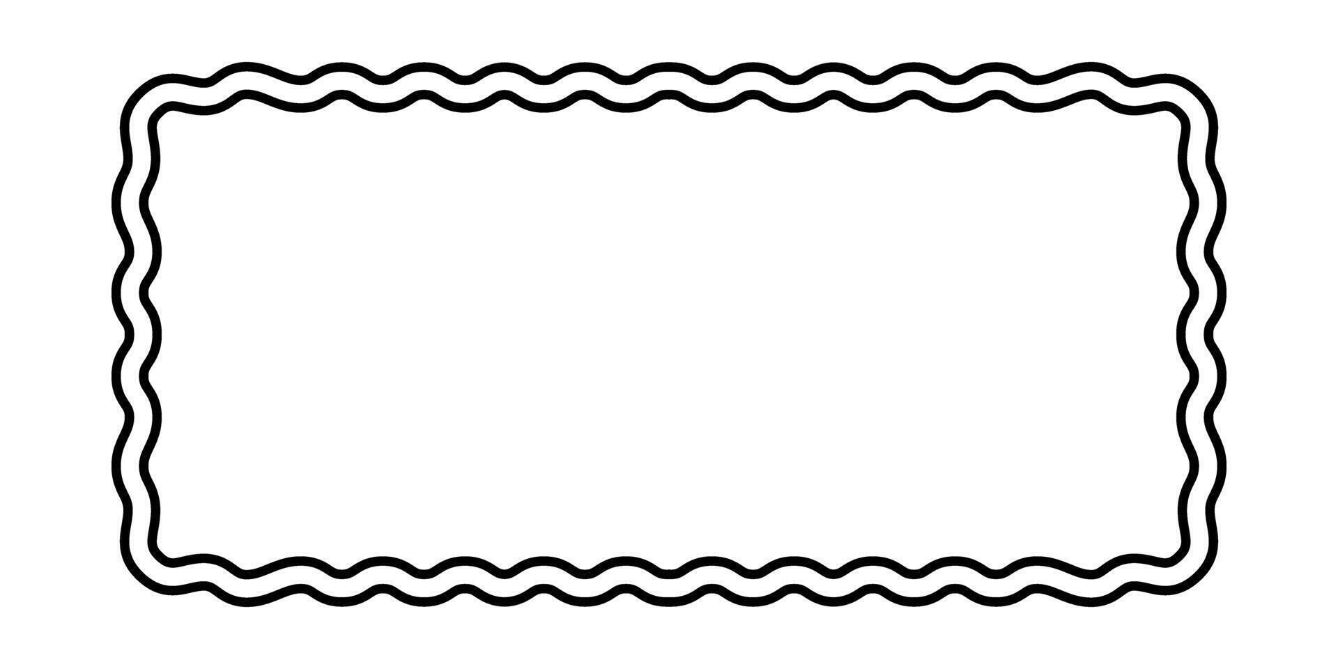 Double rectangle frame with scalloped edges. Rectangular shape with curvy borders. Empty text box or speech bubble, tag or label isolated on white background. graphic illustration vector