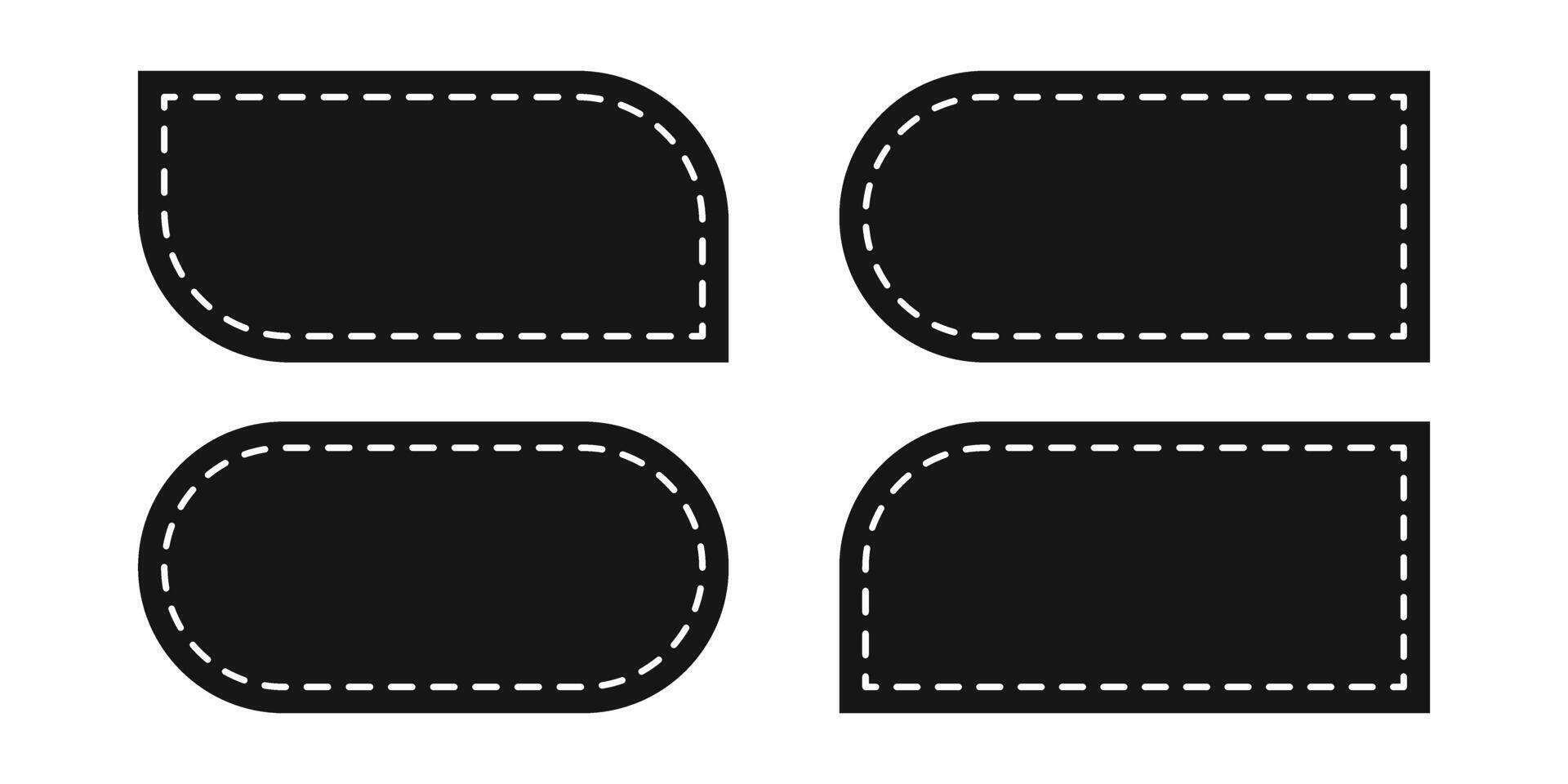 Set of arch, semiarch, leaf and double arc patches with stitch lines. Templates for labels, tags or text boxes, invitation cards in archway spahes isolated on white background. illustration vector