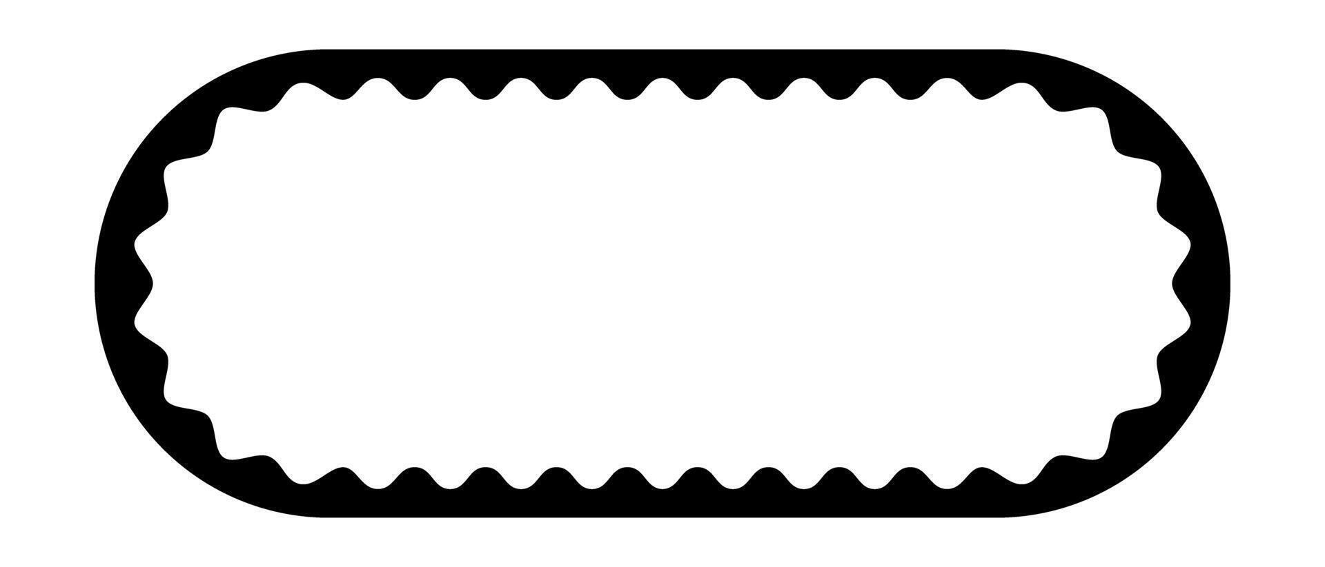 Oval frame with wavy edges. Rectangular shape with scalloped borders. Banner, empty text box, speech bubble, tag or label element. graphic illustration vector
