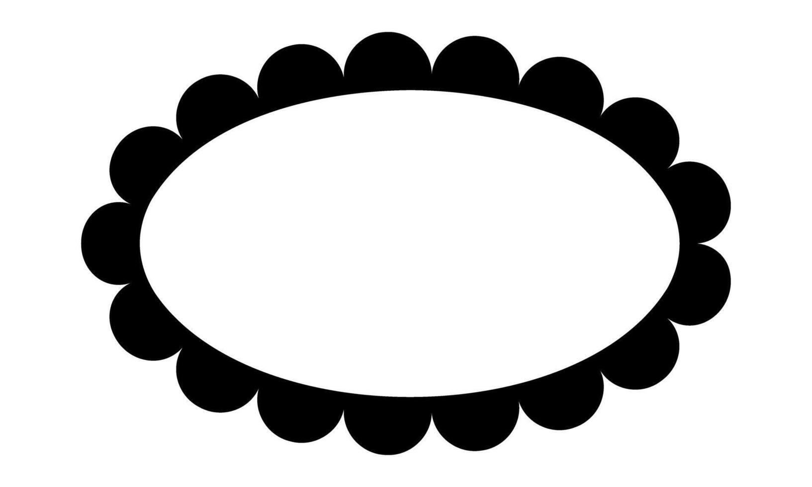 Oval frame with scalloped borders. Empty elliptic tag, label, sticker or box template with wavy edges isolated on white background. Picture or mirror framework. graphic illustration vector