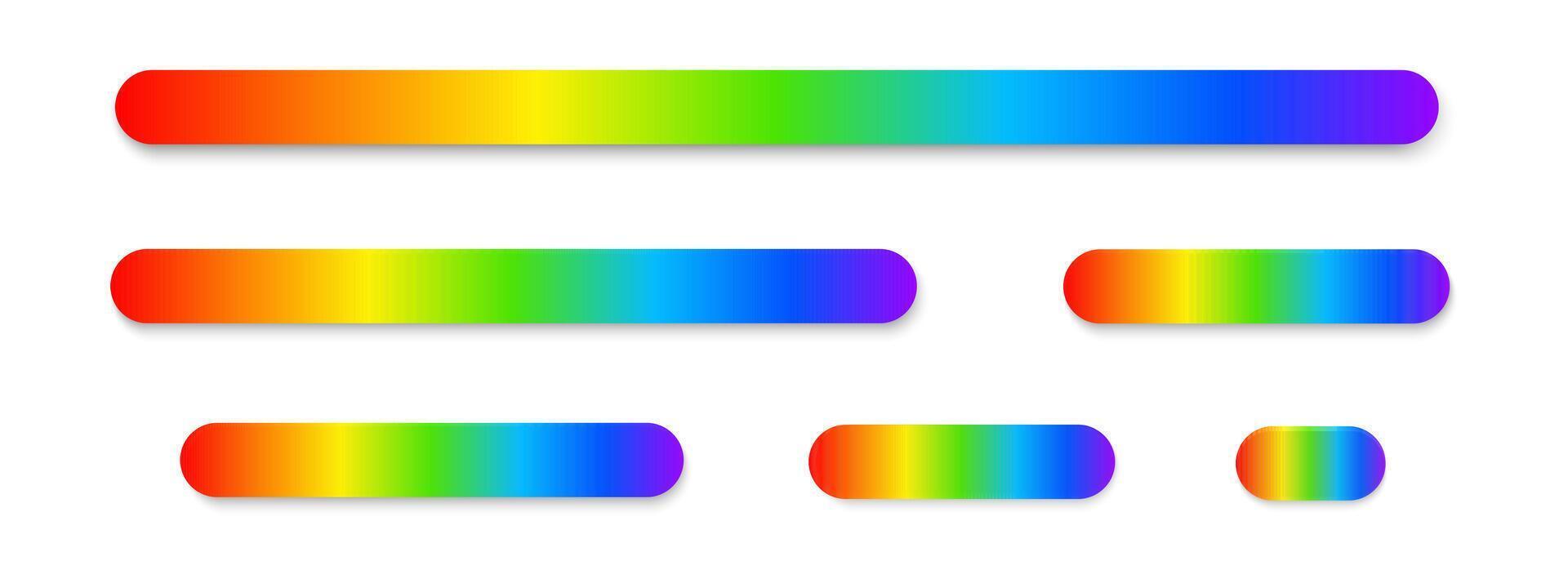 Set of buttons with light spectrum print. Different lengths lines with ultraviolet colors. Multicolored wavelengths. Colorful rainbow borders isolated on white background. illustration vector
