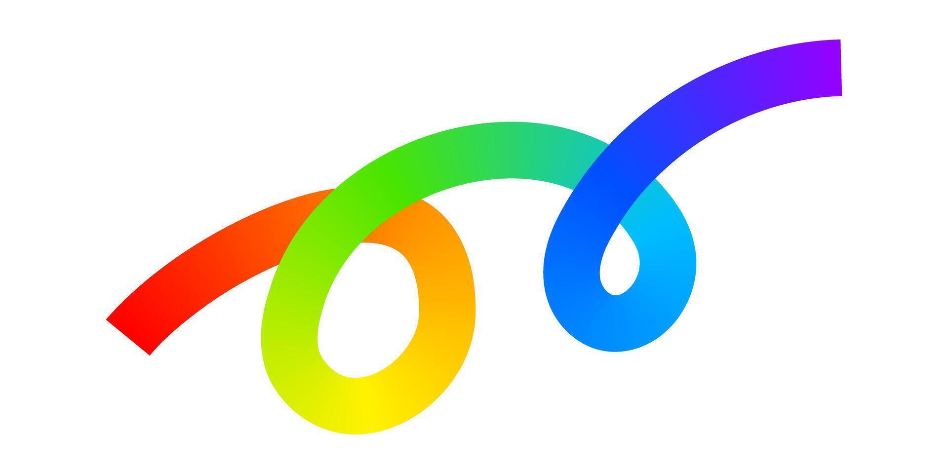 Rainbow colored squiggle. Cool multicolored curled or looped line isolated on white background. Organic doodle figure with gradient effect. illustration vector
