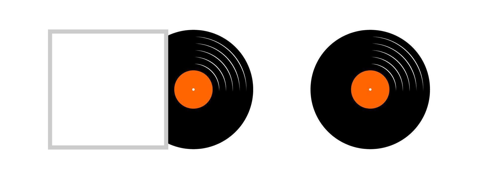Removing vinyl record plate from the empty cover. LP or long play music disc isolated on white background. New single or song album concept. 60s 70s 80s nostalgia theme. flat illustration vector