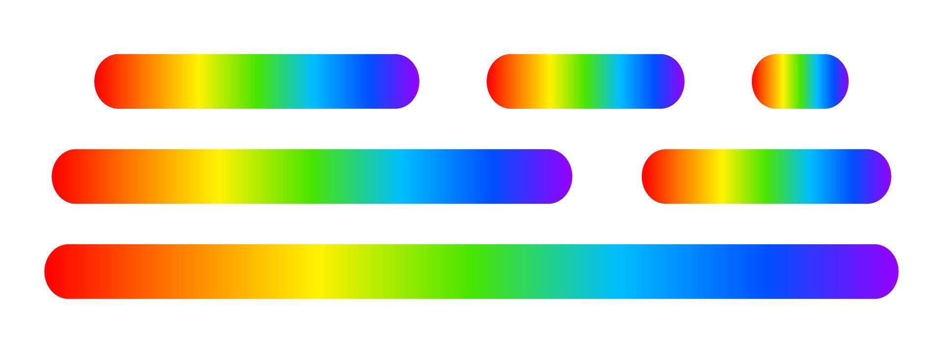 Set of colorful buttons with light spectrum print. Various lengths lines with ultraviolet colors. Multicolored wavelengths. Rainbow borders isolated on white background. illustration vector