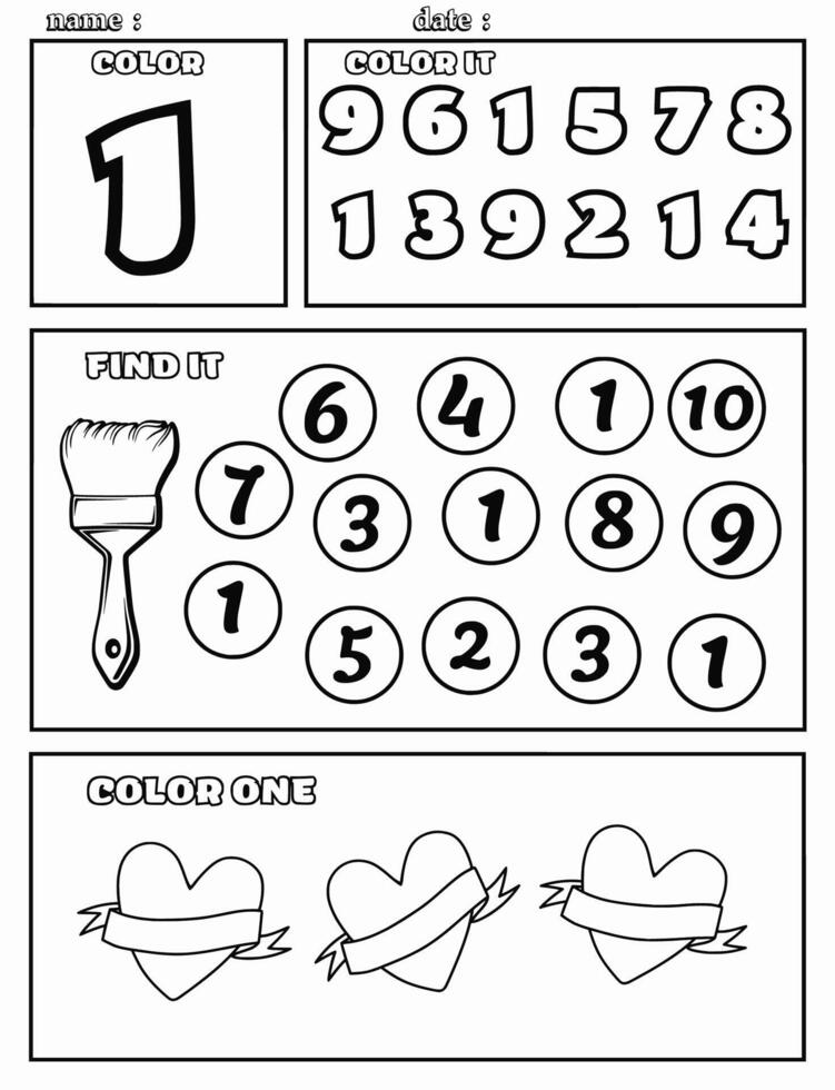 Number worksheets for preschool number 1.math activities for kindergarten kids vector