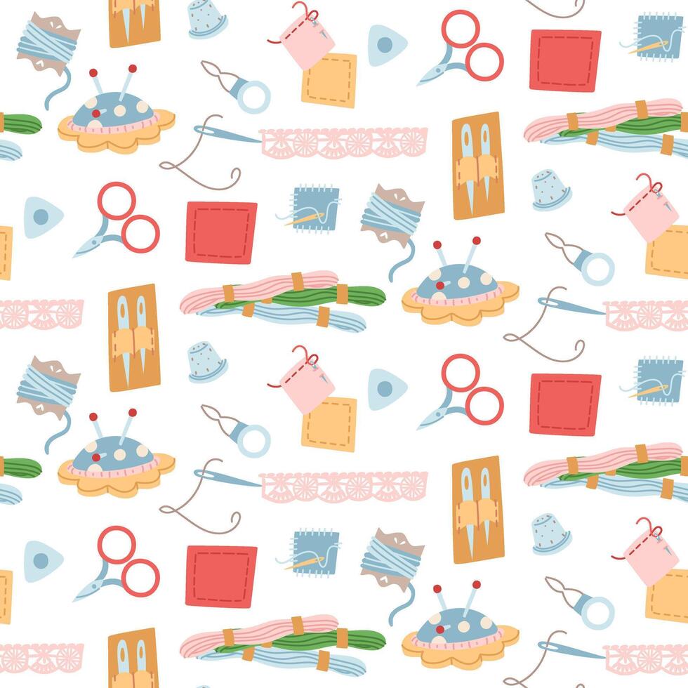 Colorful sewing supplies pattern design vector