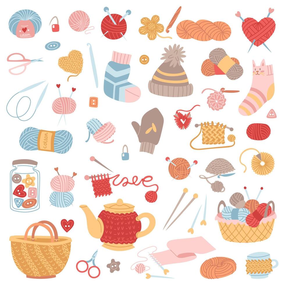 Colorful yarn and crafting supplies illustration vector