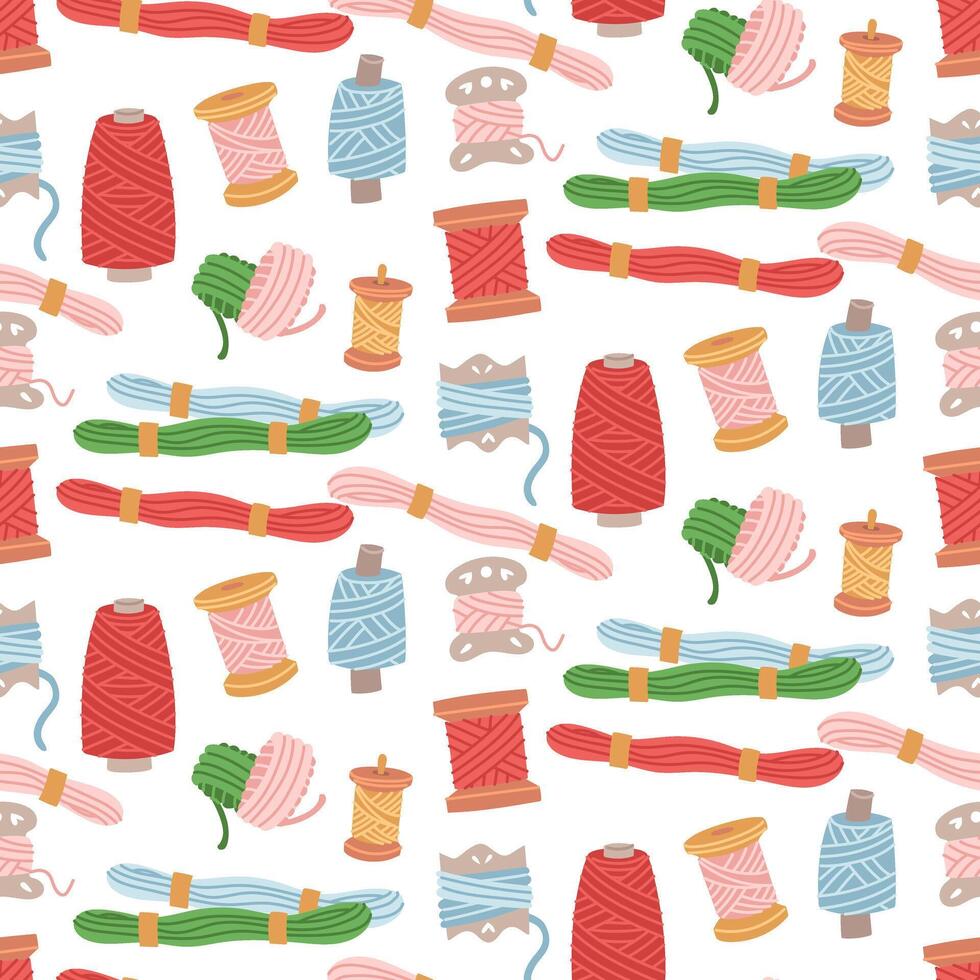 Colorful pattern of thread spools and yarn vector