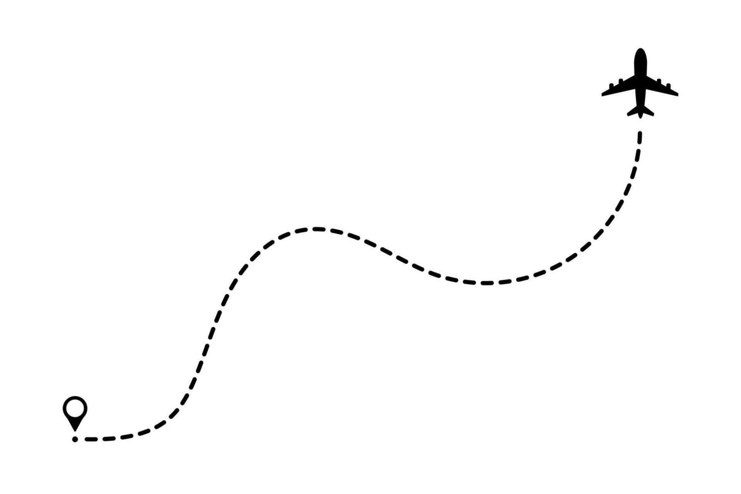 Plane line with travel path for map and trip illustration in style. Dashed route with dot trace for airline or airport background. Simple and modern element. vector