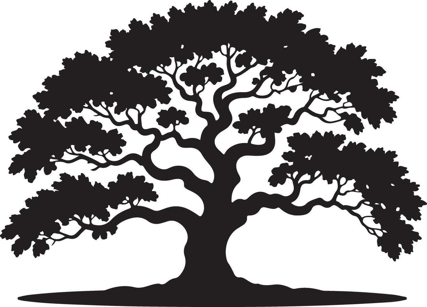 Silhouette of a majestic oak tree, with its sprawling branches and detailed leaf structure vector