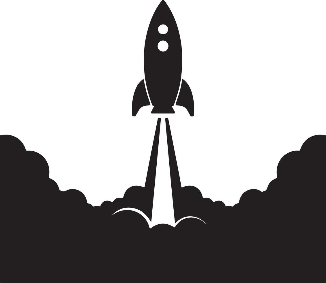 Rocket launch with smoke trail, soaring upwards, illustration of a space mission vector