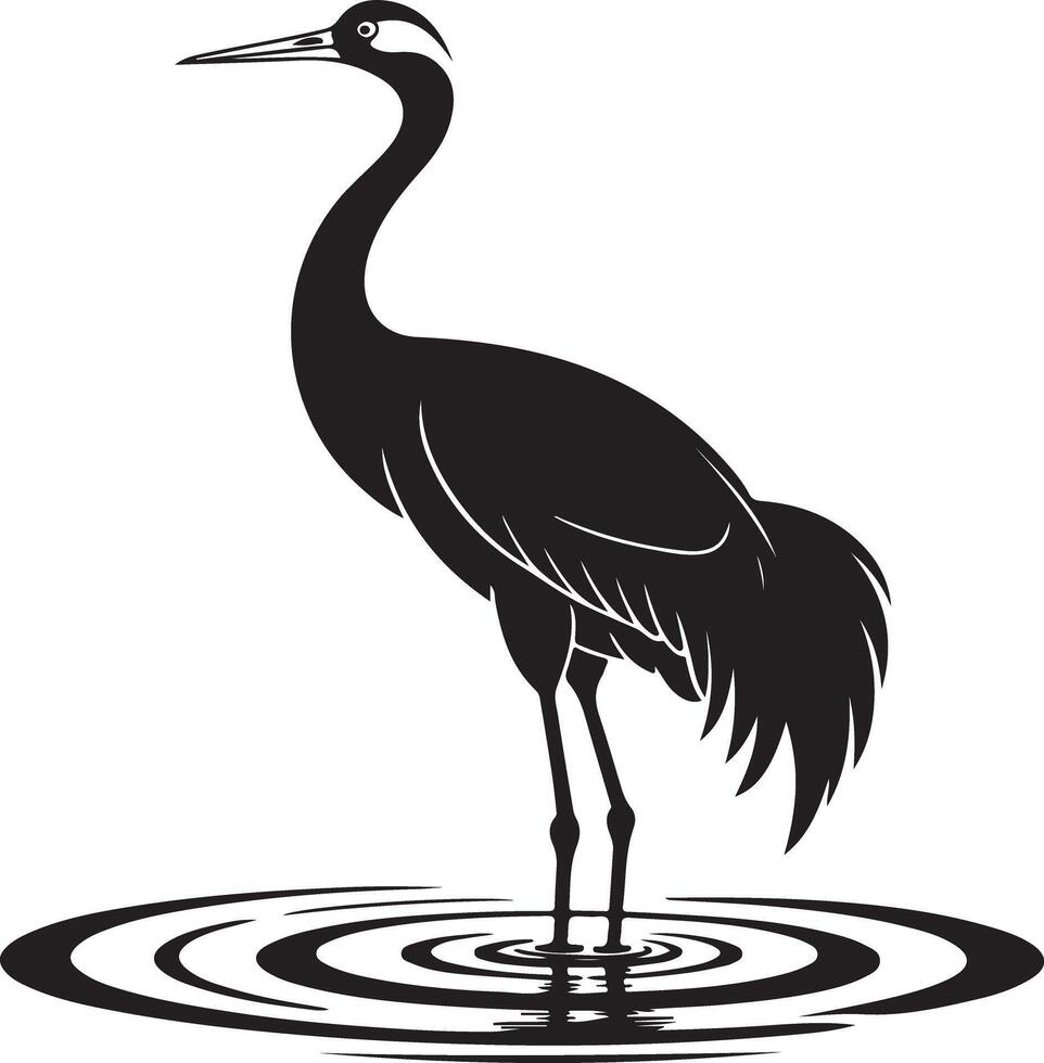 Elegant crane standing gracefully in rippling water, a symbol of serenity and natural beauty vector