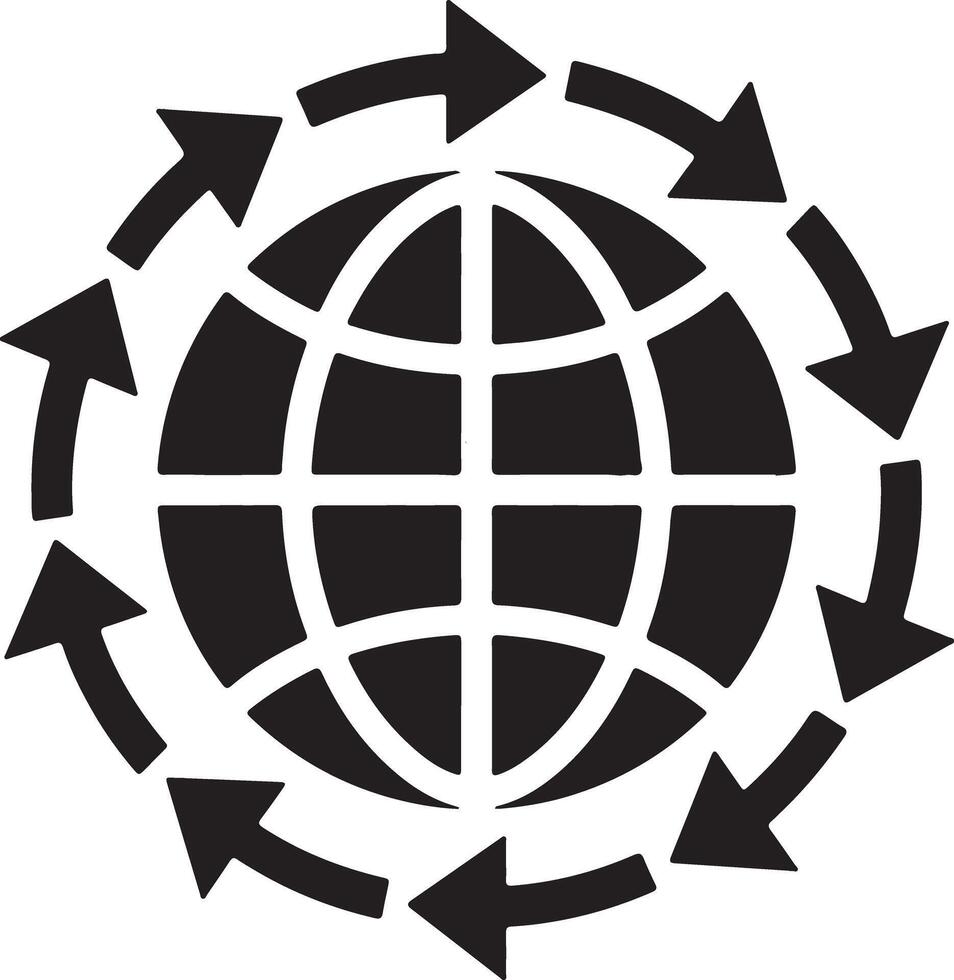 Global network communication concept with arrows circling planet earth symbol icon vector