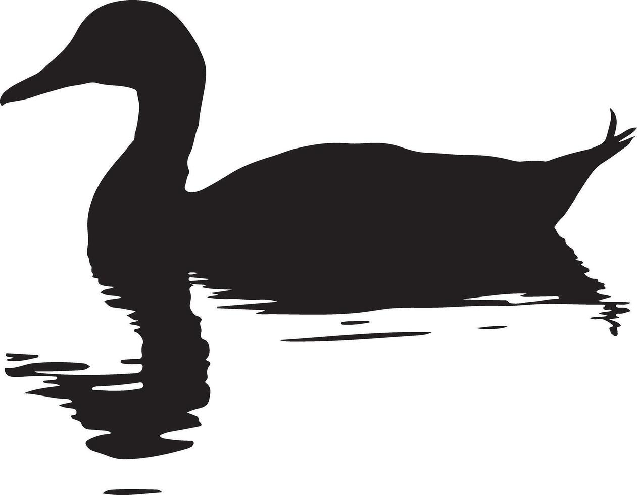 Silhouette of a duck swimming in water, creating reflections and a sense of natural movement vector