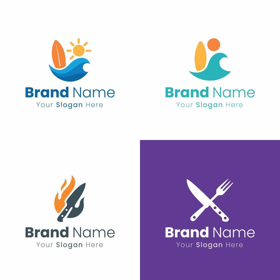 Ocean Waves and Surfboard Logo Concepts for Beachside Dining and Resorts Summer Vibes vector