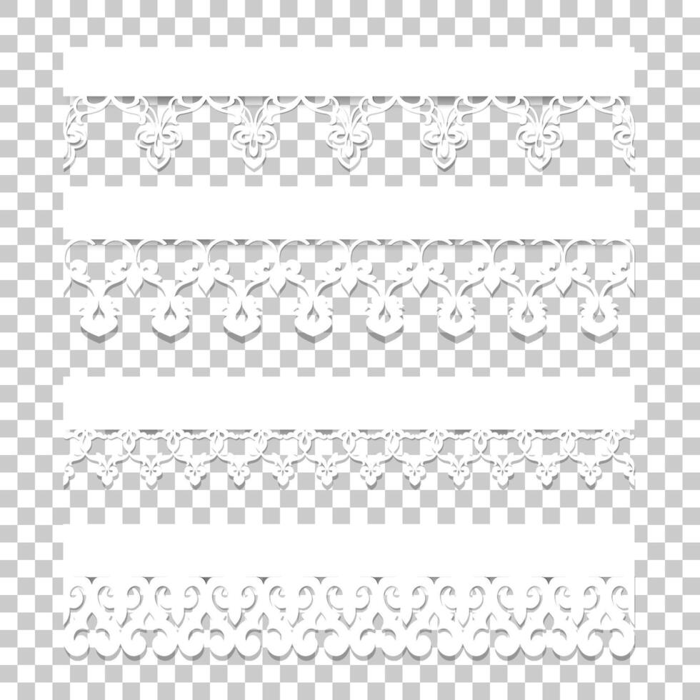 Set of white lace borders with shadows vector