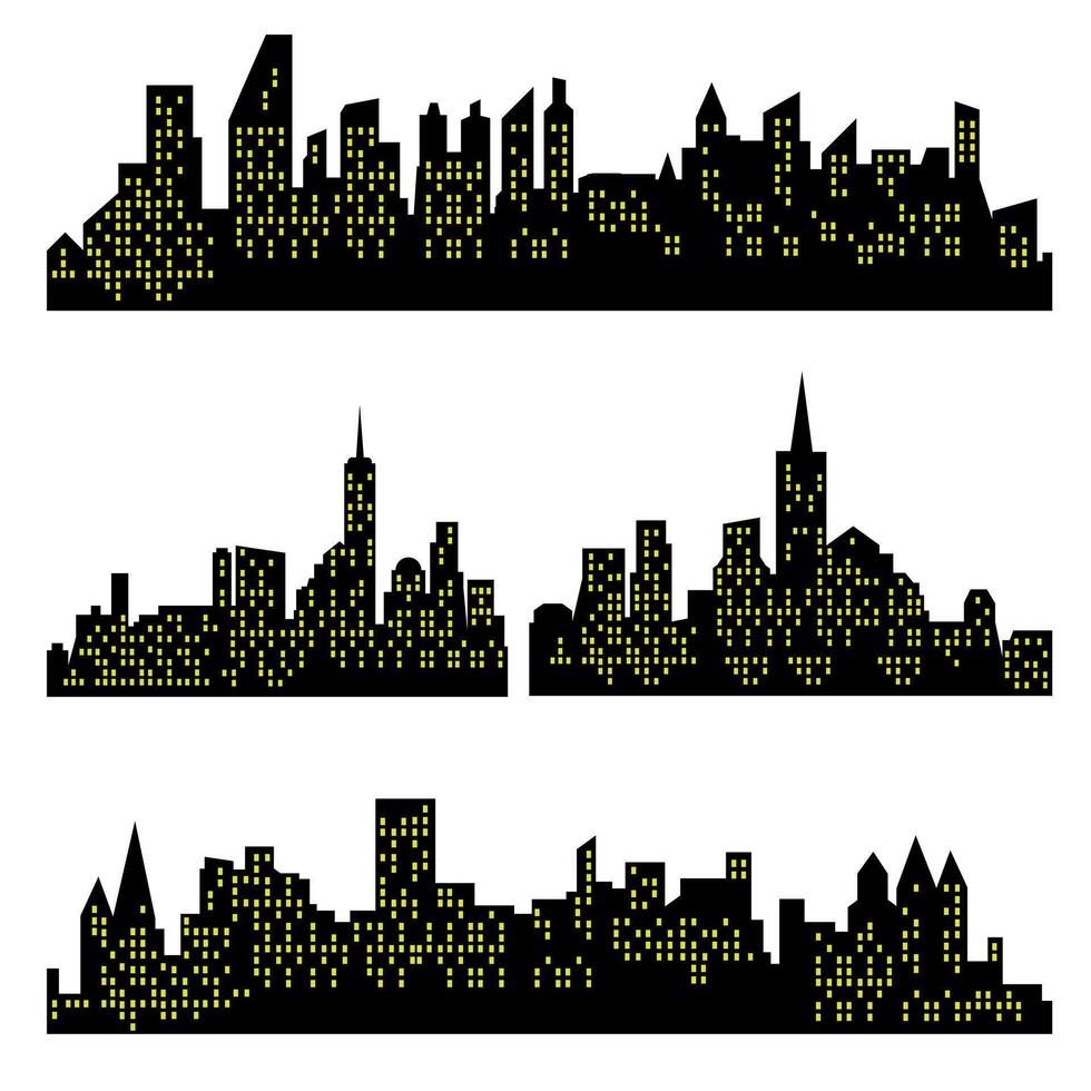 City background in the evening. Drawing of city skyline buildings. vector