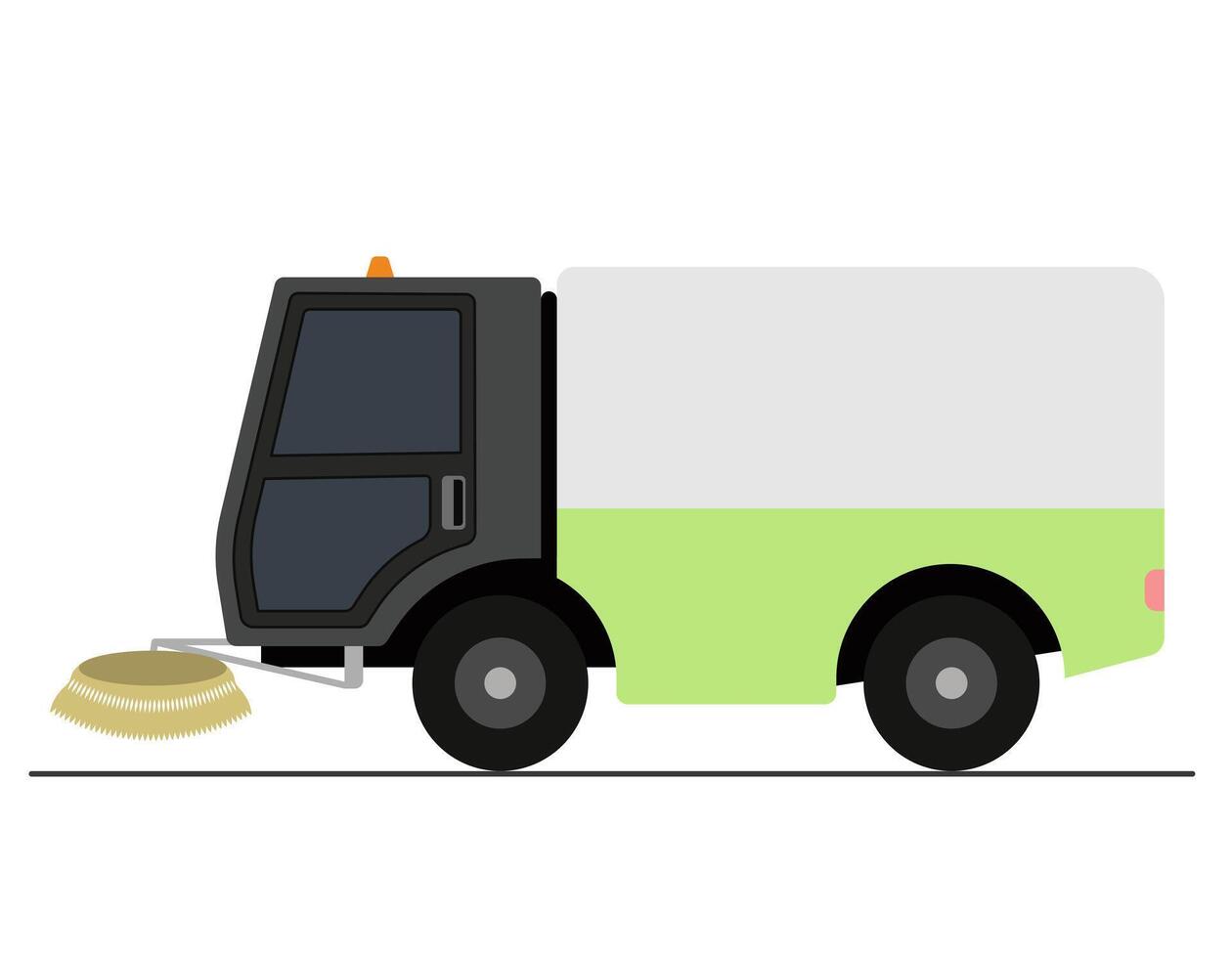 Street cleaning machine at work in the city. Concept of a modern urban vehicle for public works. vector