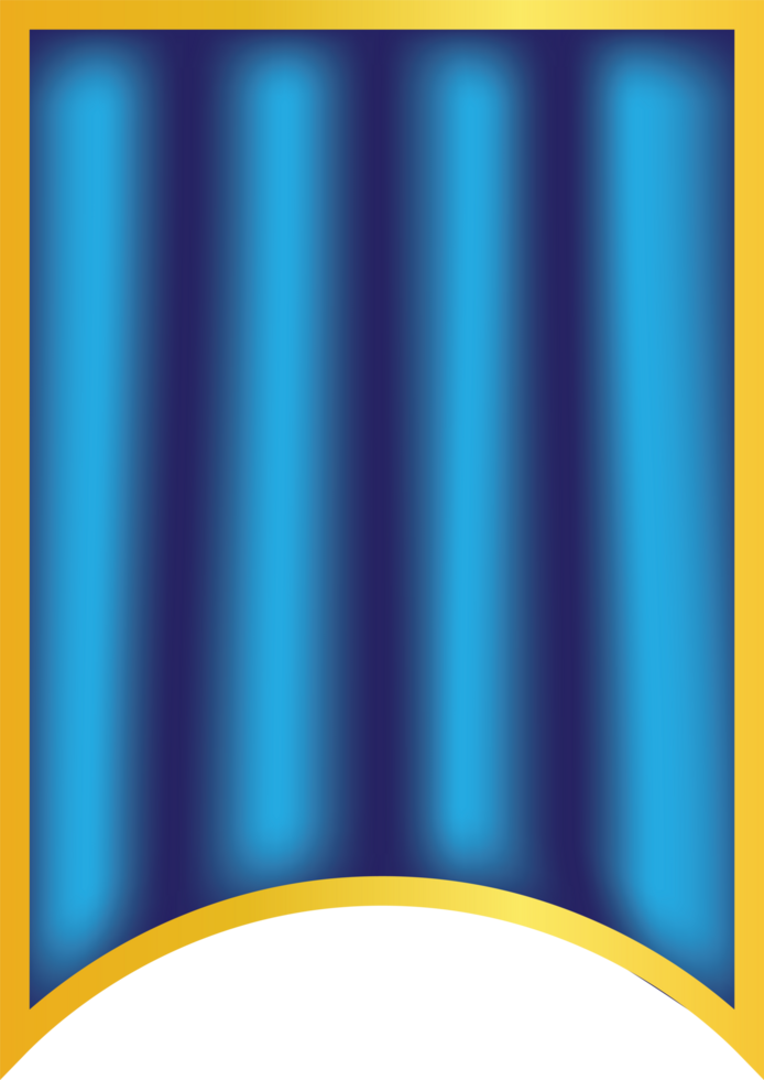 Stylized illustration of a shield with a gold frame and blue vertical gradient stripes, evoking themes of protection, background shield. png